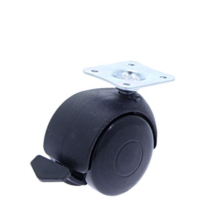 Rotila din plastic negru D50 cu frana si flansa, 30 kg