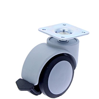 Rotila din plastic gri-negru D50 cu frana si flansa metalica, 30 kg