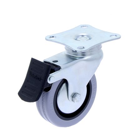 Rotila din plastic gri D75 cu frana si flansa metalica, 50 kg