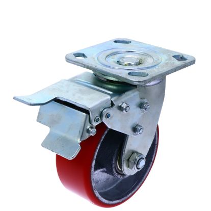 Rola din metal D125 cu frana si flansa metalica pentru carucior marfa, 360 kg