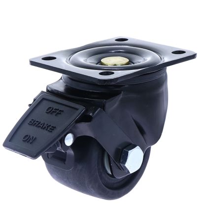 Rola din nylon D75 cu frana si flansa metalica pentru carucior marfa, 600 kg