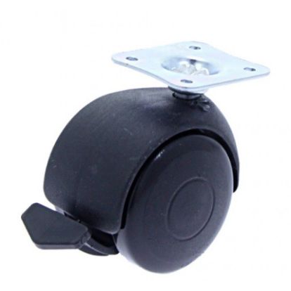 Rotila din plastic negru D40 cu frana si flansa metalica, 20 kg