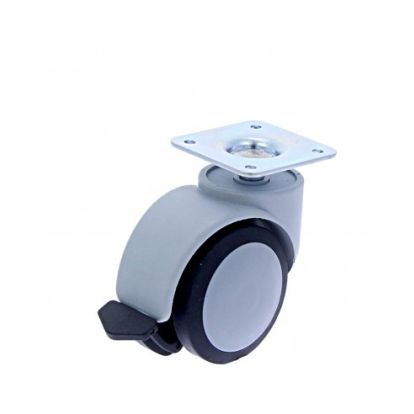 Rotila din plastic gri-negru D50 cu frana si flansa metalica, 30 kg (4 buc)