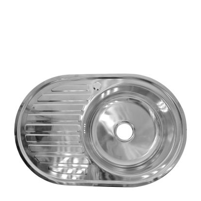 Chiuveta ETTE ovala din INOX 770x500x170 picurator pe stanga finisaj mat plus accesorii