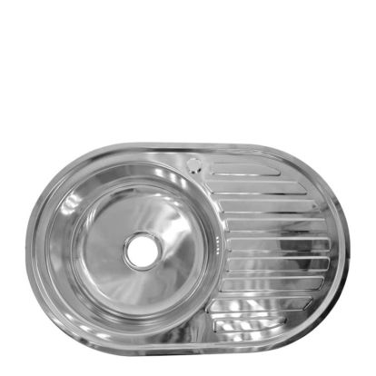 Chiuveta ETTE ovala din INOX 770x500x170 picurator pe dreapta finisaj lucios plus accesorii