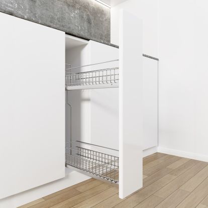 Cos Jolly FUSION reglaj 3D 100x450, culisare laterala cu glisiera TANDEM BLUM, extragere partiala, corp de 150 mm, crom