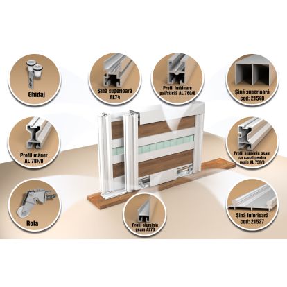 Sistem de glisare PKM80-001 pentru usi din pal-sticla