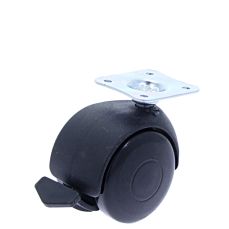 Rotila din plastic negru D50 cu frana si flansa, 30 kg