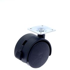 Rotila din plastic negru D50 cu frana si flansa metalica, 30 kg