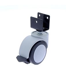 Rotila din plastic gri-negru D50 cu frana si flansa metalica 'U', 30 kg