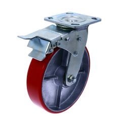 Rola din metal D200 cu frana si flansa metalica pentru carucior marfa, 450 kg