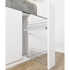 Cos Jolly Konig reglaj 3D 150x450, culisare laterala cu glisiera SINCRON, extragere totala, corp de 200 mm, crom